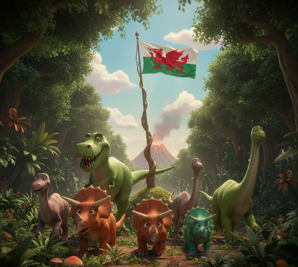 Dinosaurs running around Wales forest