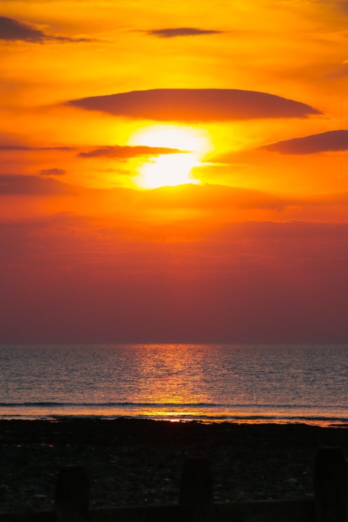 a sunset over the ocean